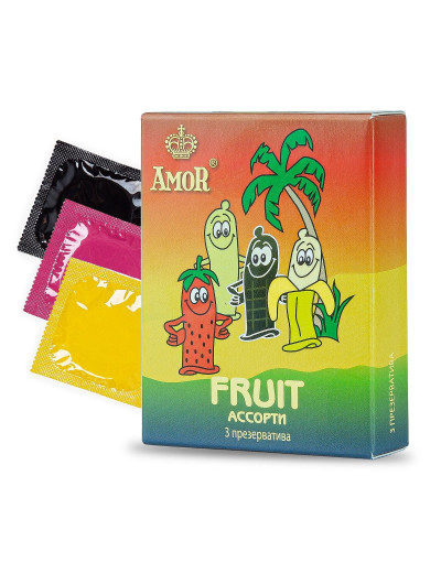 Ароматизированные презервативы AMOR Fruit  Яркая линия  - 3 шт.