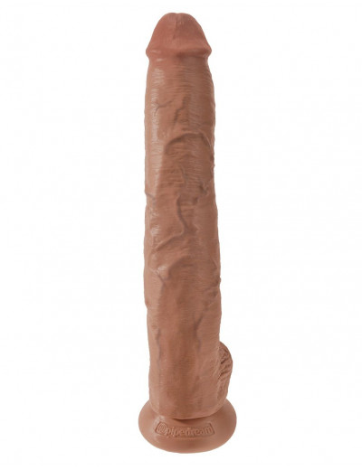 Кофейный фаллоимитатор-гигант 14  Cock with Balls - 37,5 см.