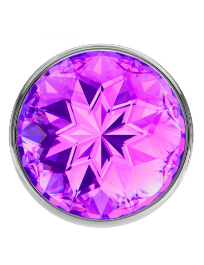 Большая серебристая анальная пробка Diamond Purple Sparkle Large с фиолетовым кристаллом - 8 см.