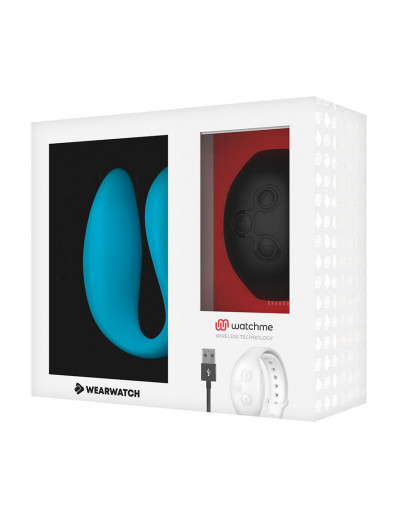 Голубой вибратор для пар с черным пультом-часами Weatwatch Dual Pleasure Vibe
