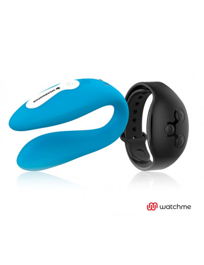 Голубой вибратор для пар с черным пультом-часами Weatwatch Dual Pleasure Vibe