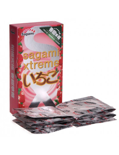 Презервативы Sagami Xtreme Strawberry c ароматом клубники - 10 шт.