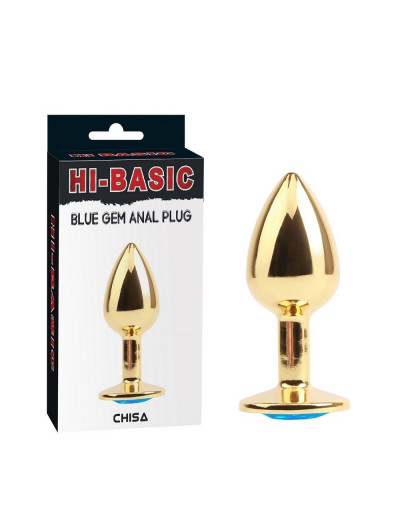Золотистая анальная пробка со стразом Blue Gem Anal Plug - 7,1 см.