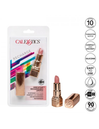 Золотистый вибратор-помада с бежевым мягким кончиком Hide   Play Rechargeable Lipstick