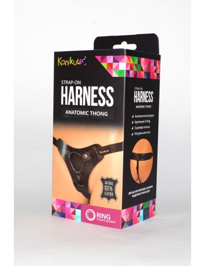 Чёрные трусики для фиксации насадок кольцом Kanikule Leather Strap-on Harness  Anatomic Thong