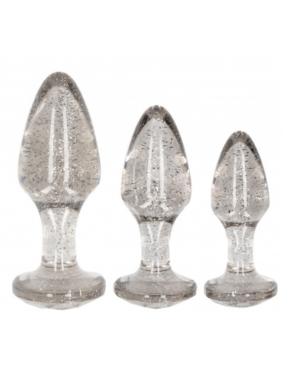 Набор из 3 серебристых анальных пробок Acrylic Goldchip Butt Plug Set