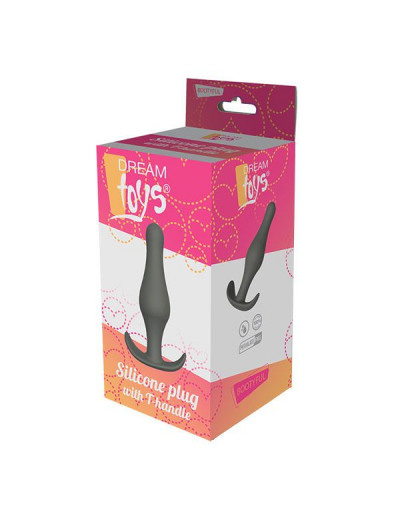 Серый удлиненный анальный стимулятор PLUG WITH T-HANDLE - 15,6 см.