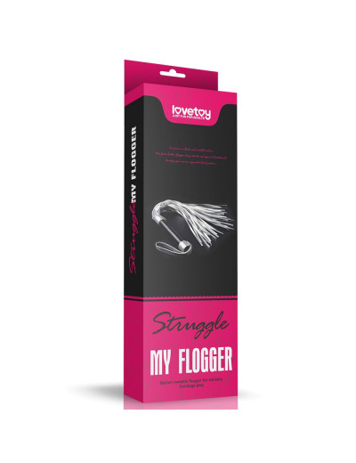 Серебристая плетка Struggle My Flogger с черной ручкой - 45 см.